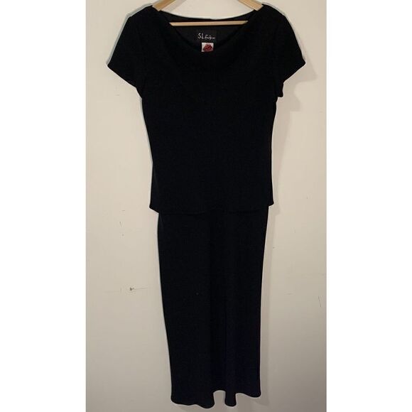 S.L. Fashions Black Evening Drape Neck Dress Women's Size 14 Style: 145194 - Picture 3 of 8